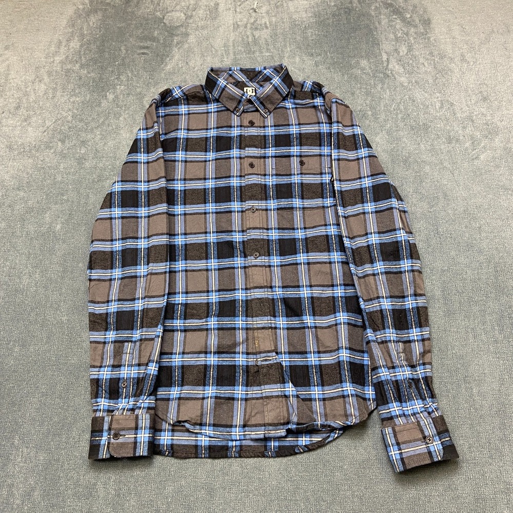 DC Shoes Flannel Shirt Men Small Multicolor Plaid Cotton Long Sleeve Button-Down